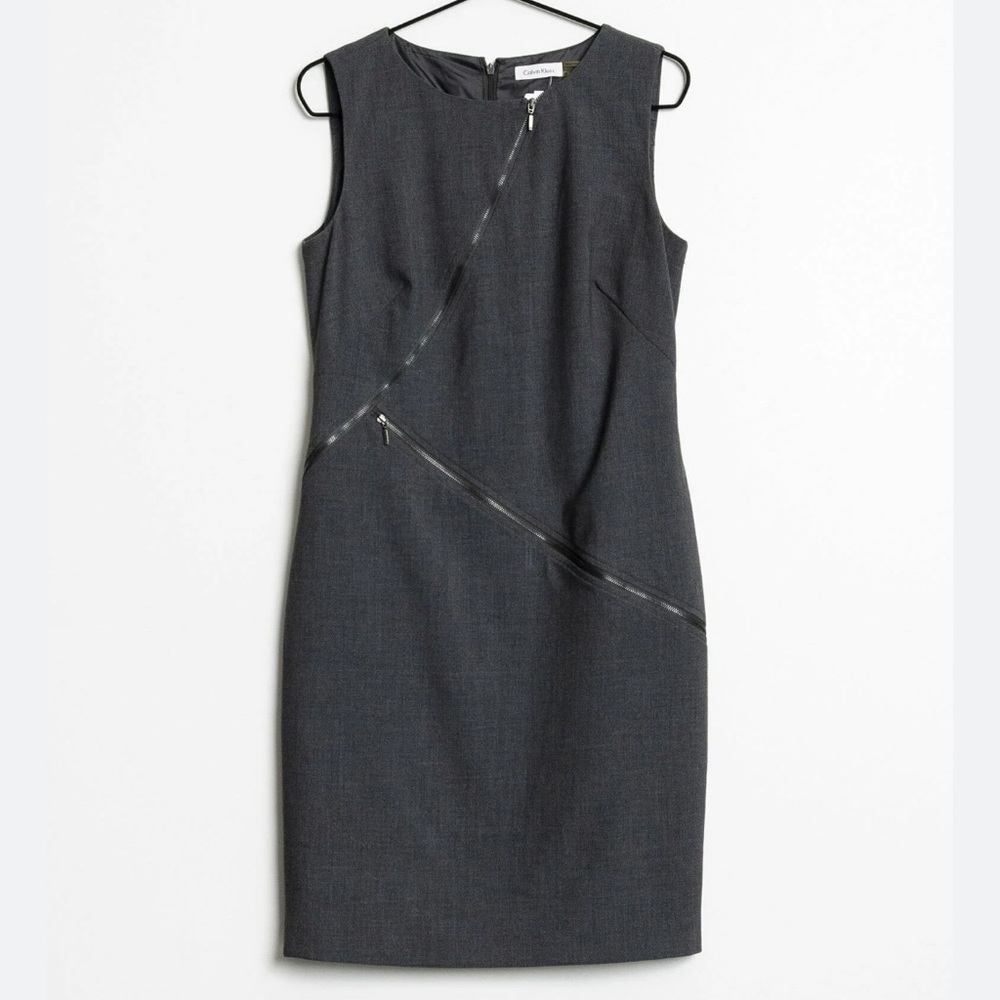 CALVIN KLEIN | Grey Sheath Dress with Zipper Details - Picture 6 of 10